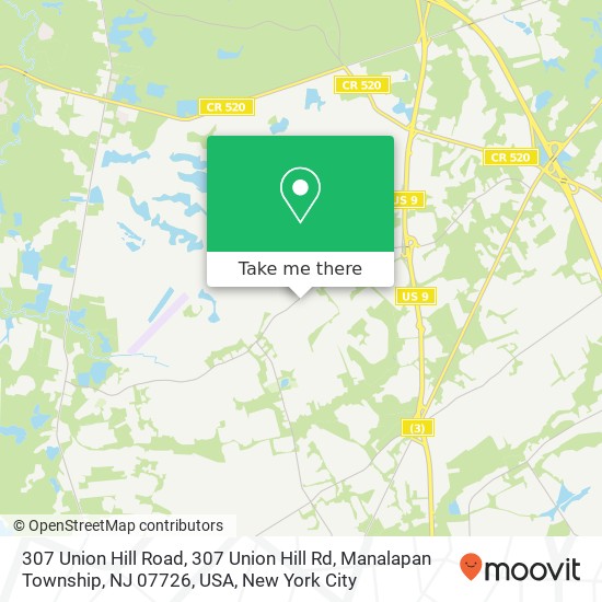 Mapa de 307 Union Hill Road, 307 Union Hill Rd, Manalapan Township, NJ 07726, USA