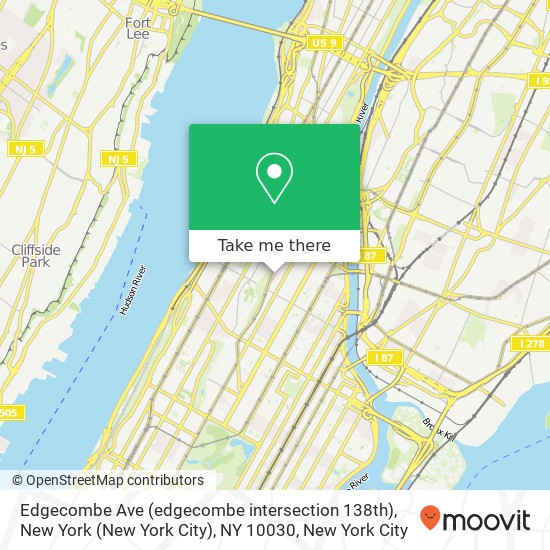 Mapa de Edgecombe Ave (edgecombe intersection 138th), New York (New York City), NY 10030