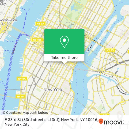 Mapa de E 33rd St (33rd street and 3rd), New York, NY 10016
