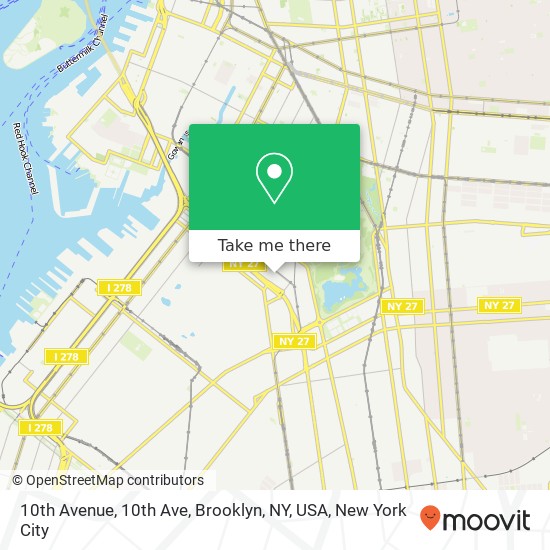 Mapa de 10th Avenue, 10th Ave, Brooklyn, NY, USA