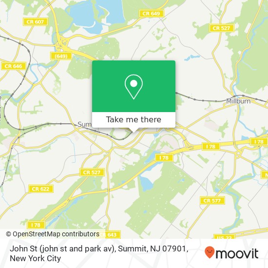 Mapa de John St (john st and park av), Summit, NJ 07901