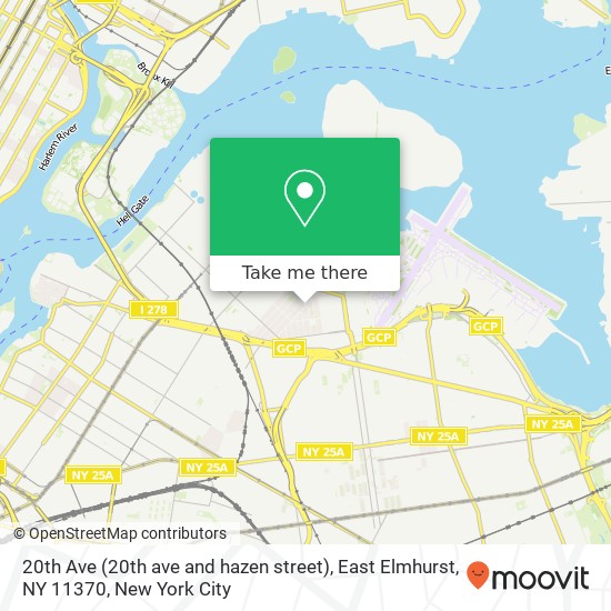 Mapa de 20th Ave (20th ave and hazen street), East Elmhurst, NY 11370