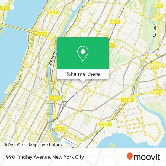 990 Findlay Avenue, 990 Findlay Ave, Bronx, NY 10456, USA map