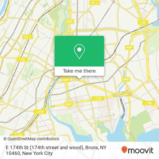 Mapa de E 174th St (174th street and wood), Bronx, NY 10460