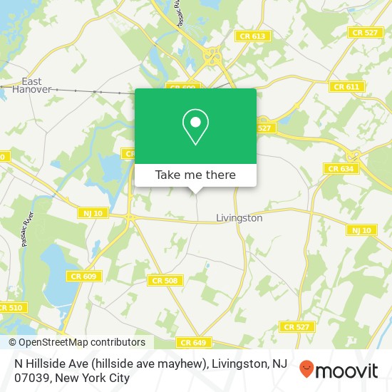 Mapa de N Hillside Ave (hillside ave mayhew), Livingston, NJ 07039