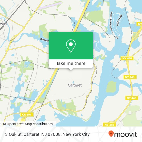 Mapa de 3 Oak St, Carteret, NJ 07008