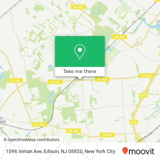 Mapa de 1096 Inman Ave, Edison, NJ 08820