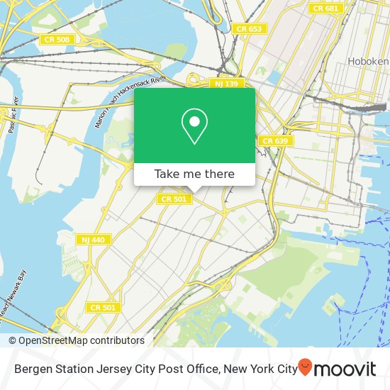 Mapa de Bergen Station Jersey City Post Office