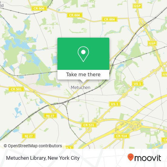 Metuchen Library map