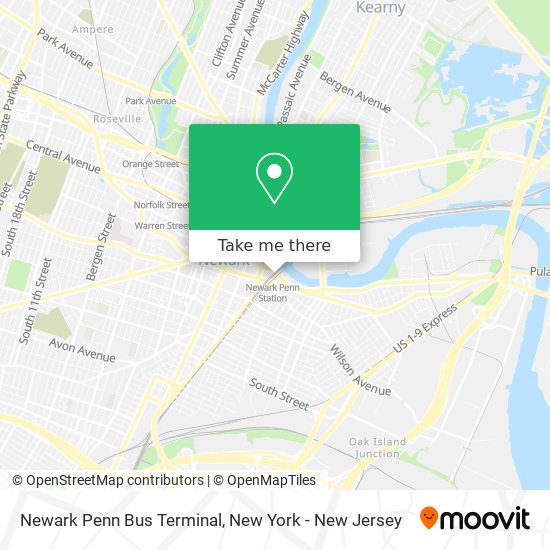 Mapa de Newark Penn Bus Terminal