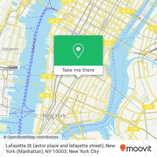 Mapa de Lafayette St (astor place and lafayette street), New York (Manhattan), NY 10003