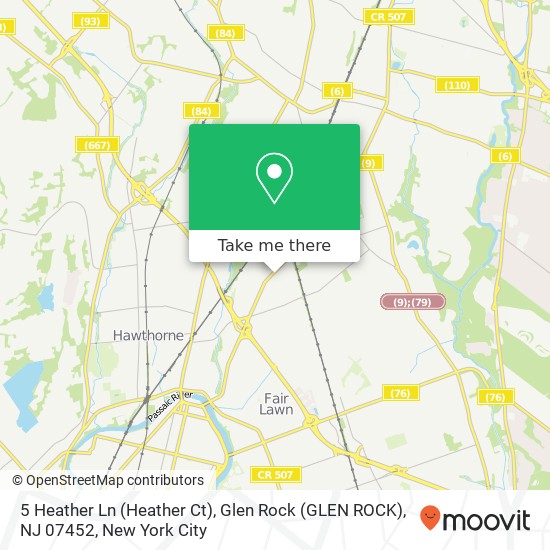 Mapa de 5 Heather Ln (Heather Ct), Glen Rock (GLEN ROCK), NJ 07452