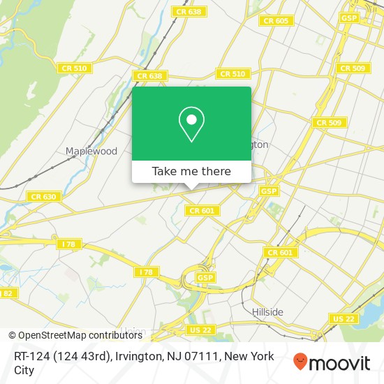 Mapa de RT-124 (124 43rd), Irvington, NJ 07111