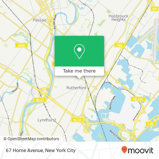 Mapa de 67 Home Avenue, 67 Home Ave, Rutherford, NJ 07070, USA