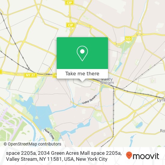 Mapa de space 2205a, 2034 Green Acres Mall space 2205a, Valley Stream, NY 11581, USA