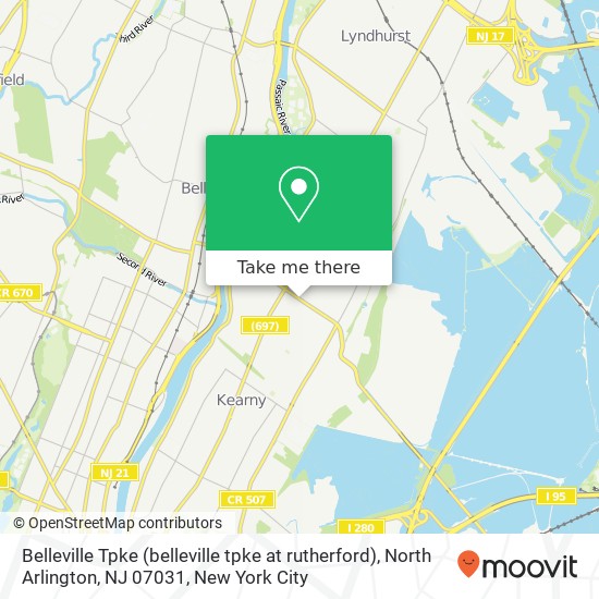 Mapa de Belleville Tpke (belleville tpke at rutherford), North Arlington, NJ 07031