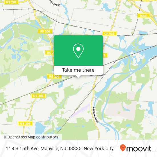 Mapa de 118 S 15th Ave, Manville, NJ 08835