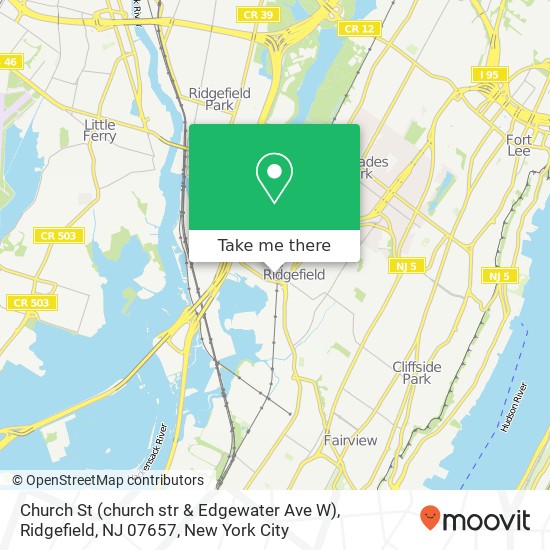 Mapa de Church St (church str & Edgewater Ave W), Ridgefield, NJ 07657