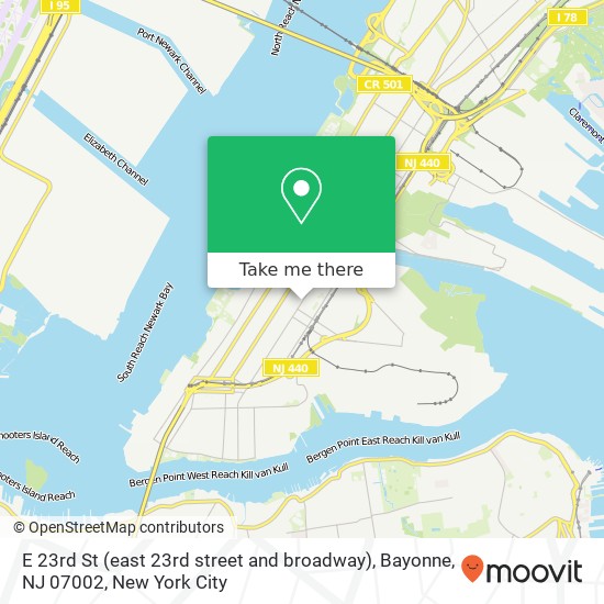 Mapa de E 23rd St (east 23rd street and broadway), Bayonne, NJ 07002