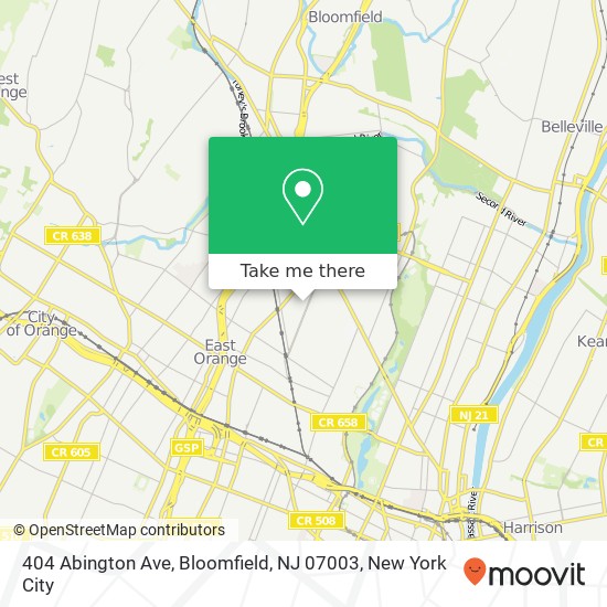 Mapa de 404 Abington Ave, Bloomfield, NJ 07003