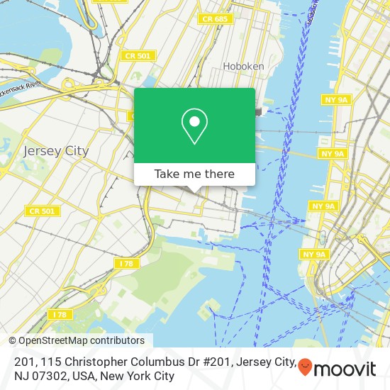 Mapa de 201, 115 Christopher Columbus Dr #201, Jersey City, NJ 07302, USA