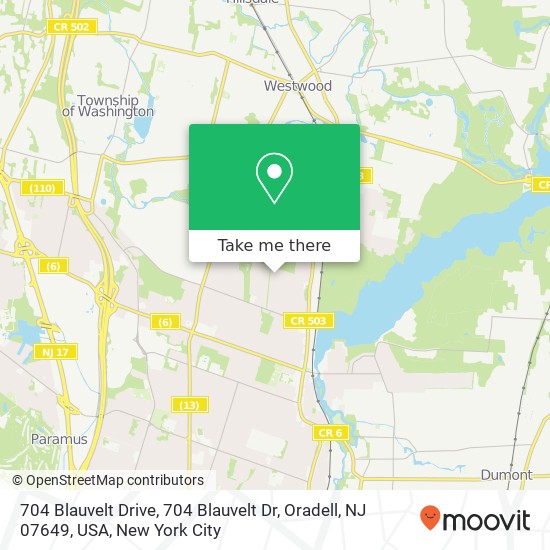 Mapa de 704 Blauvelt Drive, 704 Blauvelt Dr, Oradell, NJ 07649, USA