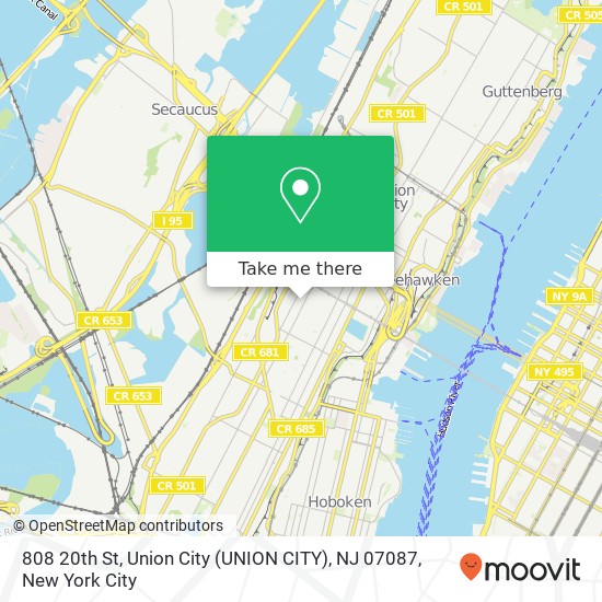 Mapa de 808 20th St, Union City (UNION CITY), NJ 07087