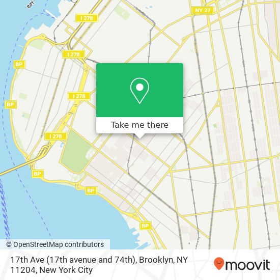 Mapa de 17th Ave (17th avenue and 74th), Brooklyn, NY 11204