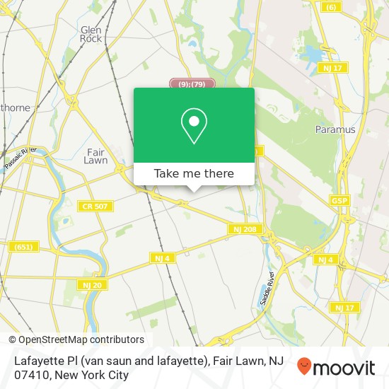 Mapa de Lafayette Pl (van saun and lafayette), Fair Lawn, NJ 07410