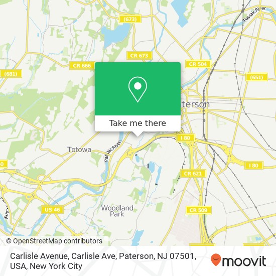 Mapa de Carlisle Avenue, Carlisle Ave, Paterson, NJ 07501, USA