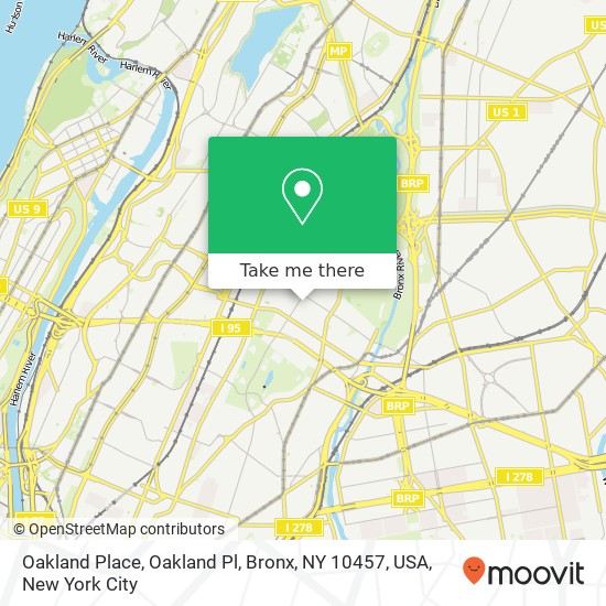 Mapa de Oakland Place, Oakland Pl, Bronx, NY 10457, USA