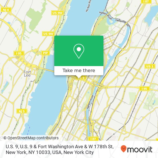 Mapa de U.S. 9, U.S. 9 & Fort Washington Ave & W 178th St, New York, NY 10033, USA