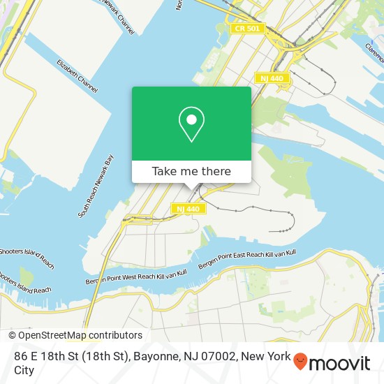 Mapa de 86 E 18th St (18th St), Bayonne, NJ 07002