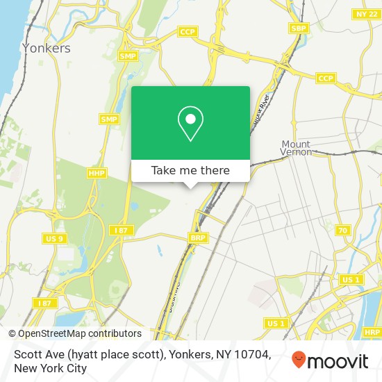 Mapa de Scott Ave (hyatt place scott), Yonkers, NY 10704