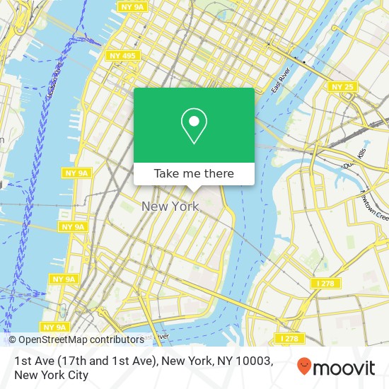 Mapa de 1st Ave (17th and 1st Ave), New York, NY 10003