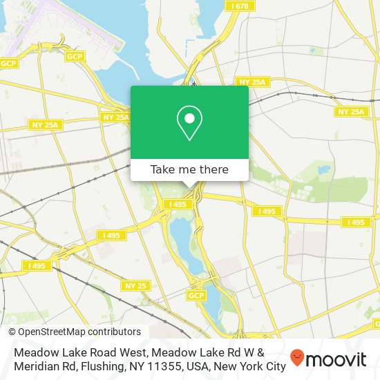 Meadow Lake Road West, Meadow Lake Rd W & Meridian Rd, Flushing, NY 11355, USA map
