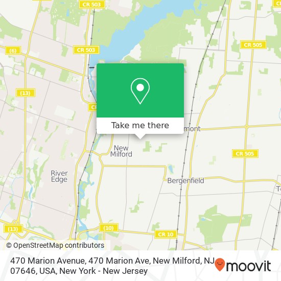 Mapa de 470 Marion Avenue, 470 Marion Ave, New Milford, NJ 07646, USA