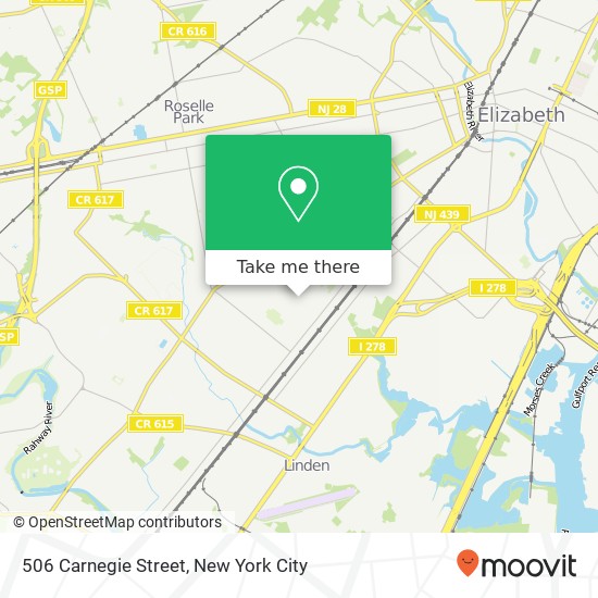 Mapa de 506 Carnegie Street, 506 Carnegie St, Linden, NJ 07036, USA