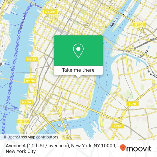 Mapa de Avenue A (11th St / avenue a), New York, NY 10009