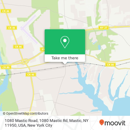 1080 Mastic Road, 1080 Mastic Rd, Mastic, NY 11950, USA map