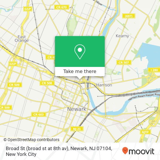 Mapa de Broad St (broad st at 8th av), Newark, NJ 07104