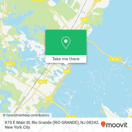 Mapa de 870 E Main St, Rio Grande (RIO GRANDE), NJ 08242