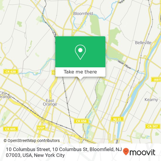 Mapa de 10 Columbus Street, 10 Columbus St, Bloomfield, NJ 07003, USA