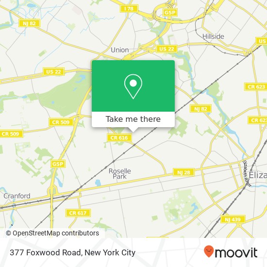 Mapa de 377 Foxwood Road, 377 Foxwood Rd, Union, NJ 07083, USA