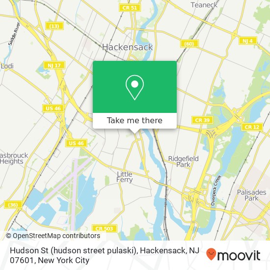 Mapa de Hudson St (hudson street pulaski), Hackensack, NJ 07601