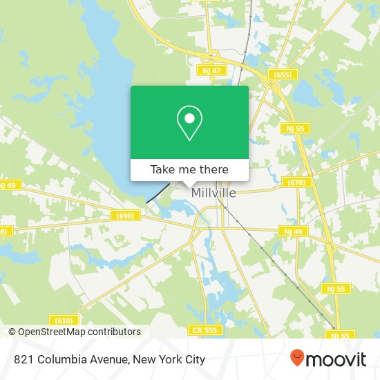 Mapa de 821 Columbia Avenue, 821 Columbia Ave, Millville, NJ 08332, USA