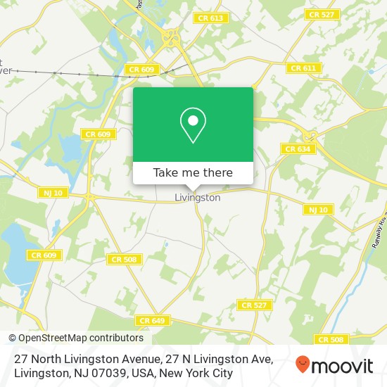 Mapa de 27 North Livingston Avenue, 27 N Livingston Ave, Livingston, NJ 07039, USA