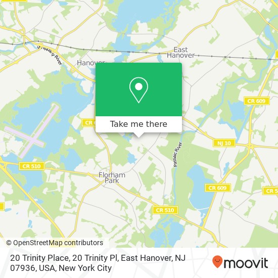 Mapa de 20 Trinity Place, 20 Trinity Pl, East Hanover, NJ 07936, USA