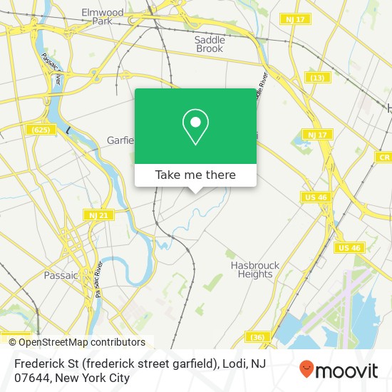 Mapa de Frederick St (frederick street garfield), Lodi, NJ 07644