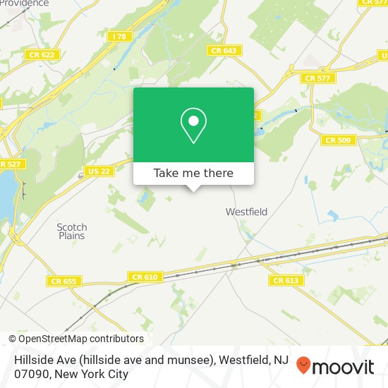 Hillside Ave (hillside ave and munsee), Westfield, NJ 07090 map